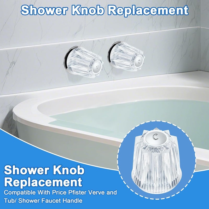 UCDETD 2 Piece Shower Knob Replacement and Flange Base, Clear Acrylic Plastic Hot and Cold Shower Knob Compatible with Price Pfister Contessa and Windsor Bathtub Shower Faucet Handle - Image 3